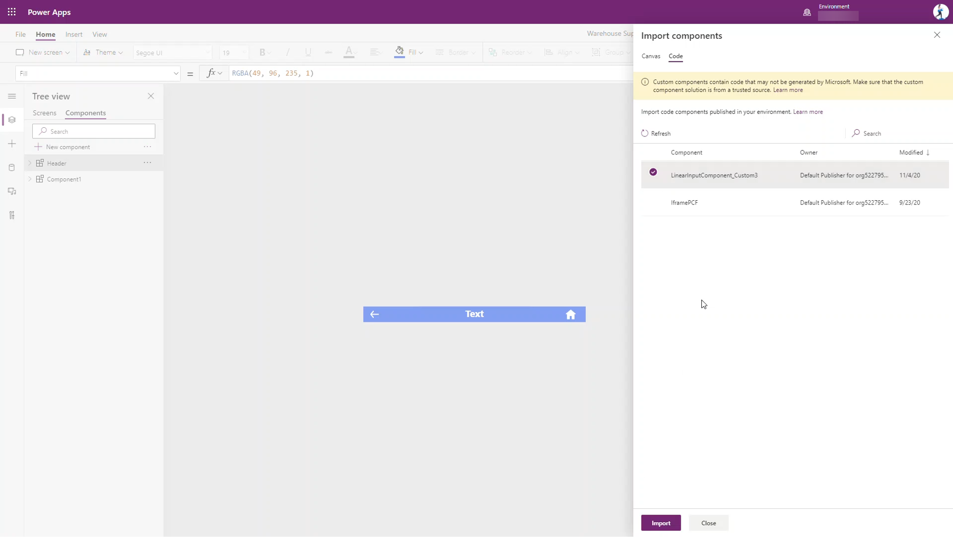 screenshot of Microsoft Power Apps